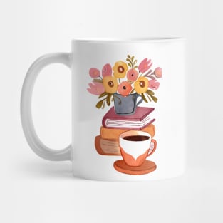 Cute Watercolor Books Flowers and Coffee Cup Mug
